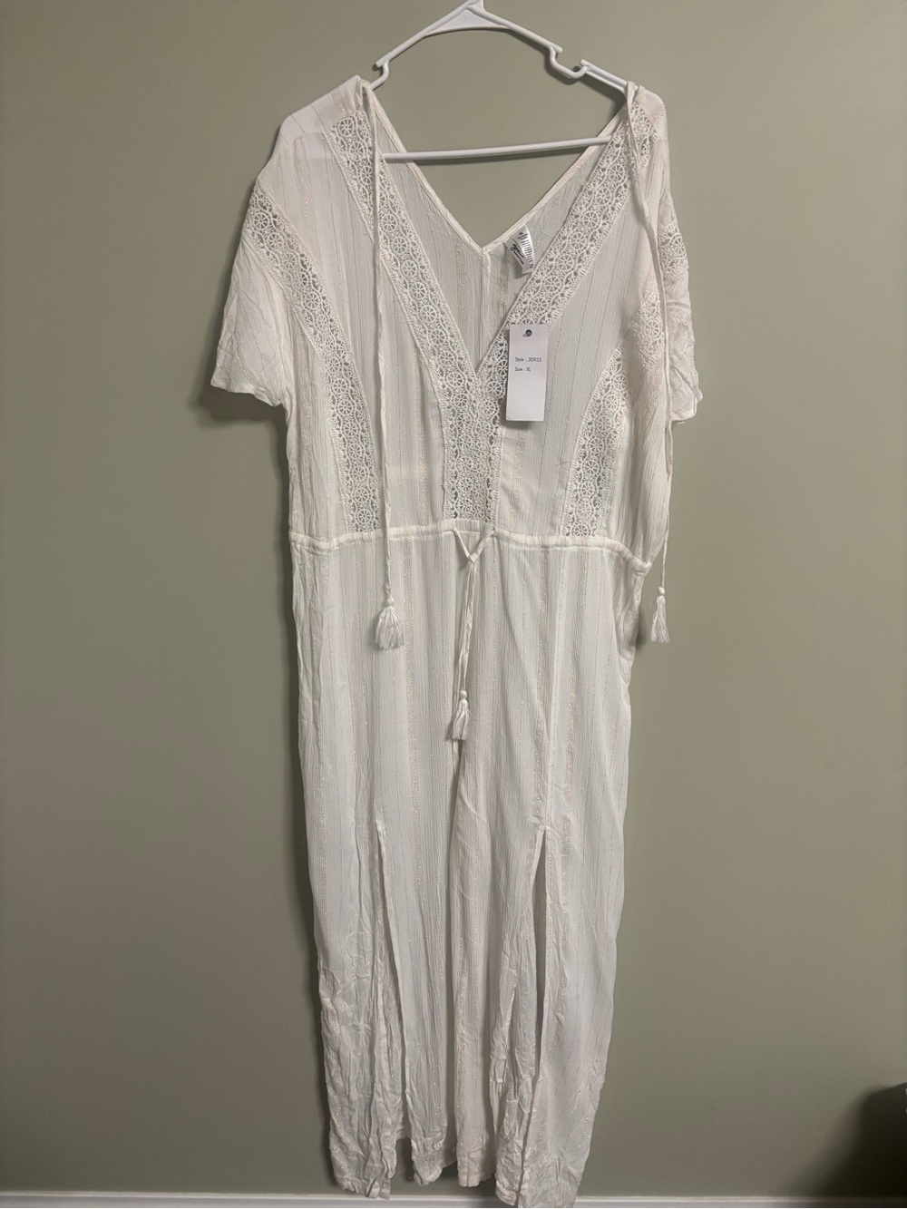 Off White Crinkle Viscose Gold Details Beach Jumpsuit Cover Up Size XL New Goa
